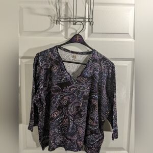 ANNE KLEIN Sport Plus Size Paisley Top Size 1x 100% Cotton 1/2 Sleeves